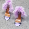 Sandals Purple Charming Women Summer Crystal Strap High Heels Prom Party Stilettos Pumps SIze 43 Feather Decor Lady Sandalias