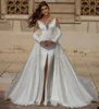 Arabiska Dubai Pearls Wedding Dress 2024 Mermaid Sheer Beading Brudklänningar skräddarsydda delade avtagbara tåg Vestidos de Noiva