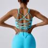 Lu Lu Yoga Outfit Couleur unie Côtes U Forme Bretelles croisées Fitness Femmes Sport Align Citron Soutien-gorge Gym Gilet Athlétique Serré Débardeur Train D'entraînement Avec Coussin De Poitrine