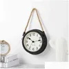 Horloges murales Horloge en métal Décoration de la maison avec corde suspendue Montre Salon Décor 41x22x7cm Taille Europe moderne Style Batterie Power Dhxqe