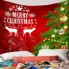 Tapestries CustomWall Hanging Tapestry Merry Christmas Cartoon Deer Fireplace Winter Forest Tapestry For Bedroom Living Room Festival Decor 231207