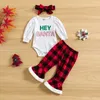 Conjuntos de roupas Bebê Menina Roupas de Natal Macacão de Manga Comprida com Calças Queimadas e Bandana Moda Conjunto de Aniversário