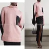 Kadın Sweaters Minimalist Stil Pembe Ekleme Bultleneck Jumper 23 Yıl Sonbahar ve Kış Tasarım Niş Gevşek Çarpışma Cep Triko