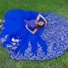 Azul brilhante quinceanera vestidos de baile fora do ombro espartilho cristal miçangas lantejoulas apliques rendas vestidos de 15 anos