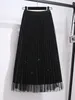 Gonne ZOKI Elegante fiocco donna gonna in tulle perla stile coreano moda maglia bianca pieghettata vita alta casual femminile lunga