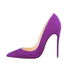 Модельные туфли 8 см, 10 см, 12 см, женские однотонные фиолетовые туфли из флока с острым носком, на высоком каблуке, элегантные женские великолепные туфли-лодочки на шпильке, вечерние