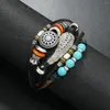 Charm Bracelets Fashion Cross Leather Bracelet Men's Multi Layered Handwoven Magnetic Buckle Jewelry Turquoise