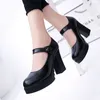 Dress Shoes Chunky Heel Pumps Women's Round Toe Wedding Party Dancing Ladies Shallow Mouth Buckle Strap Women High-heeled
