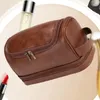 Cosmetic Bags Men Large Opening Toiletry Bag Travel Portable Easy Clean Lightweight Wear Resistance For Cosmetics Hanging PU Leather