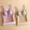 Camisoles tankar Bra Vest Solid Color Winter Thermal Plush Sleeveless V Neck Lace Patchwork Women's Slim Fit vadderad Pullover