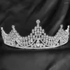 Grampos de cabelo Yysuniee luxo nupcial coroa tiara elegante chique oval zircônia cúbica banhado a prata latão metal headpiece para concurso de casamento