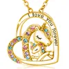 Decor Colorful Rhinestone Unicorn Pattern Heart Shape Pendant Necklace Birthday Holiday Gift