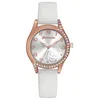 Наручные часы с розовым циферблатом для женщин, элегантные женские кварцевые наручные часы, кожаный ремешок, роскошные бриллианты Relojes