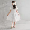 Flickaklänningar prinsessklänning 10 12 år elegant vit spetsfest brudtärna bomull foder barn sommarkläder