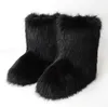 Botas cálidas de piel para mujer, botas de nieve de piel sintética de pelo para invierno, zapatos de deslizamiento para exterior peludos para mujer, botas de algodón peludas y acogedoras para mujer