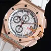 Mężczyźni Audemar Pigue Watch Aebby 44mm 26408ro A3126 Automatyczne chronografie Męskie Rose Gold Black White White Dial Stark Gumowe technologie Super ve