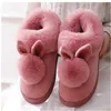 Sandaler 2023 Fashion Autumn Winter Cotton Flat Fluffy Slippers Rabbit Ear Home Indoor Päls toffel Söt varma plus plyschskor 231206