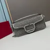 Sequin Crossbody Bags Crystal Shoulder Bags Women Handbag Purse Cowhide Leather Removable Strap Magnetic Buckle Fashion Letters Cluth Armpit Bag Wallet