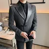 Men's Suits Autumn Winter Thick Suit Coat Business Dress High EndSocial Clothing Leather Collar Exquisite Single Breasted Blazer