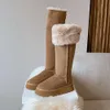 Длинный снег для женщин, зимние утолщенные плюшевые сапоги, новинка 2023 года, длиной до колена на толстой подошве, модные и универсальные высокие сапоги