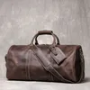 Duffel Çantalar Erkekler Deri Seyahat Çantası Vintage Brown Cowhide Bagaj Çanta Man Taşınan Handbag Haftası Torbası Dumle Çantası ile Ayakkabı Bölmesi 231207