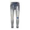 Diseñador Amirssnew Brand Purple vaca Vacada de rodilla gris claro jeans moteados para hombres