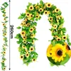 Fleurs décoratives faux tournesol en soie, lierre en plastique/artificiel avec feuilles vertes, guirlande suspendue de vigne, clôtures de jardin, maison, mariage