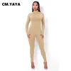 Kvinnors jumpsuits Rompers CM Yaya Casual Women Long Sleeve Turtleneck Skinny Stretchy Jumpsuit Autumn Winter Suit Ins PlaySuit 231207