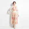 Boutique Women Printed Dress Long Sleeve Shirt Dress 2024 Spring Autumn Printed Long Dress High-end Fashion Lady Flare Sleeve Dresses Holiday Runway Dresses