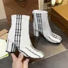 Designerskie buty w paski vintage sprawdź zamszowe skórzane buty chelsea botki mody kostki brązowe grube obcasy zimowe botki na pięcie z pudełkiem z pudełkiem