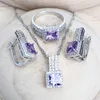 Conjuntos de jóias de casamento roxo zircônia feminino nupcial prata 925 jóias finas brincos anéis pulseiras pingente colar 231208