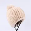 BeanieSkull Caps 100% Real Mink Fur Hat Mulheres Inverno Malha Beanie Russian Girls Cap com Pele Pom Poms Grosso Feminino Cap Elastic 231207