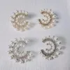 Orecchini a bottone Bilincolor Micro-intarsio di zirconi a doppio strato circolare C conchiglia pendente per donna