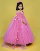 2023 Fuchsia Crystals Flower Girl Dresses Ball Gown Tulle Hand Made Flowers Vintage Little Girl Peageant Birthday Doping Dress Gowns ZJ421