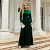 Robes décontractées Femmes Robe de cocktail Vintage élégant A-ligne Maxi avec velours doré plissé taille serrée pour le mariage de demoiselle d'honneur