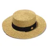 Moda-tecido chapéu de aba larga ouro metal abelha moda boné de palha larga pai-filho viseira plana tecido palha hat294e