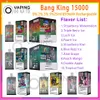 Original Bang King 15000 jetable Vape stylo maille bobine rechargeable 650mAh batterie Vapers 0% 2% 3% 5% niveau 25ml prérempli Pod 10 saveurs bouffées 15k cigarette électronique