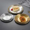 Plates Stainless Steel Round Gold Silver Pasta Steak Plate Fruit Cake Tray Portable Tableware Dish Kitchen Accessories