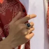 Cluster Ringen Mode Mannen Ring Zilver Kleur Sieraden Met Zwarte Obsidiaan Zirkoon Edelsteen Open Vinger Accessoires Voor Bruiloft Geschenken