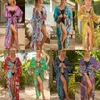 Mulheres Swimwear 2023 Primavera Verão Praia Blusa Impresso Biquíni Protetor Solar Camisa Feriado Cardigan Top Roxo