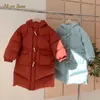 Para baixo casaco bebê menina menino inverno jaqueta com capuz grosso algodão acolchoado criança solta para baixo casaco longo roupas de bebê outwear 17y 231207