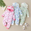 Pagliaccetti invernali per bambina Vestiti in cotone con stampa a pois Carino colorato manica lunga monopetto con cappuccio Pagliaccetto per neonato caldo tuta per neonato 018M 231207