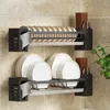 Portaoggetti da cucina per stoviglie, ciotola in acciaio inossidabile perforato e coperchio per vaso di scarico montato a parete