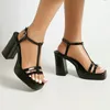 Black Open Summer Blanc Plain Sandals T Strap Designer Femmes Classic Shoes Classic Block High Heels Platform 177 Sandal Deigner Claic Shoe Talon 428 721