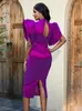 Robes de soirée violet moulante manches courtes évasées taille haute mi-longue soirée tenues de cocktail pour femmes grande taille 3XL 4XL robes