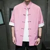 Männer Casual Hemden 2024 Sommer Chinesischen Stil Knoten Knöpfe Design Vintage Für Männer Rosa Blau Schwarz Halbarm Stehkragen mode Bluse