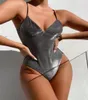 Mix 6 Farben Badeanzug Sexy Shiny High Cut Push Up One Piece Schwimmen Tragen Frauen Bademode Weiblichen Monokini Badende Badeanzug lady263G5681503