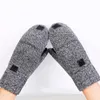 Five Fingers Gloves Unisex Plus Thick Male Fingerless Gloves Men Wool Winter Warm Exposed Finger Mittens Knitted Warm Flip Half Finger Gloves 231207