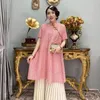 Vestidos de festa vestido feminino 2023 verão plissado gola de manga curta impressão fina solta idade reduzindo chinês retro