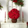 Fleurs décoratives Poinsettia rouge avec jardinière, Arrangement de fleurs artificielles séchées à sec pour Plan de plantes en résine